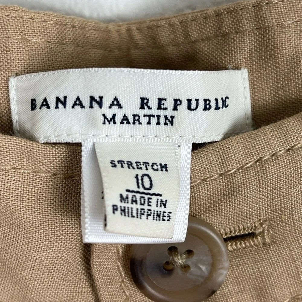 Banana‎ Republic Martin Pants 10 Khaki Straight Linen Stretch Classic Coastal